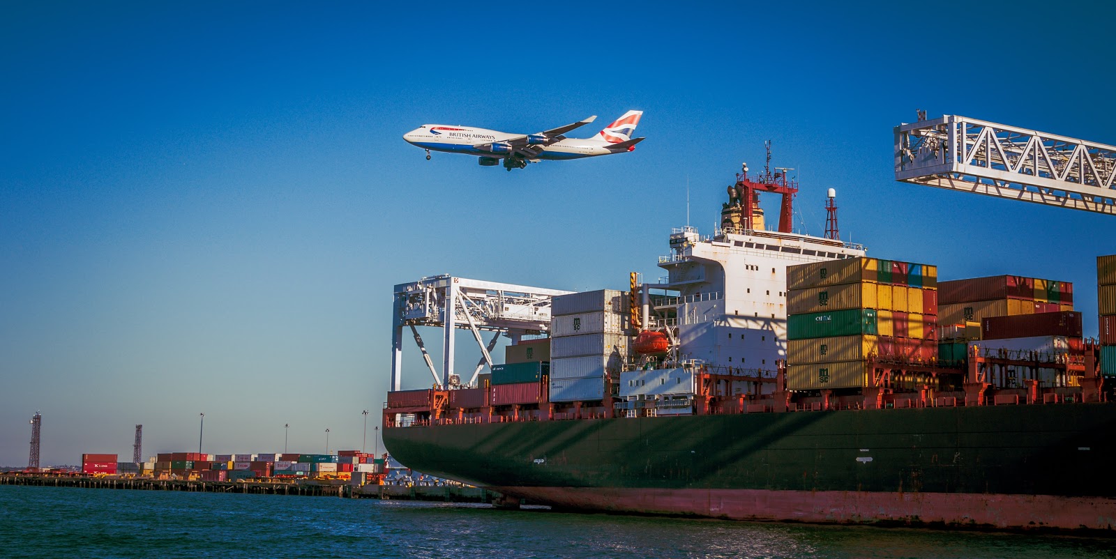 Plane arriving at airport shipping port